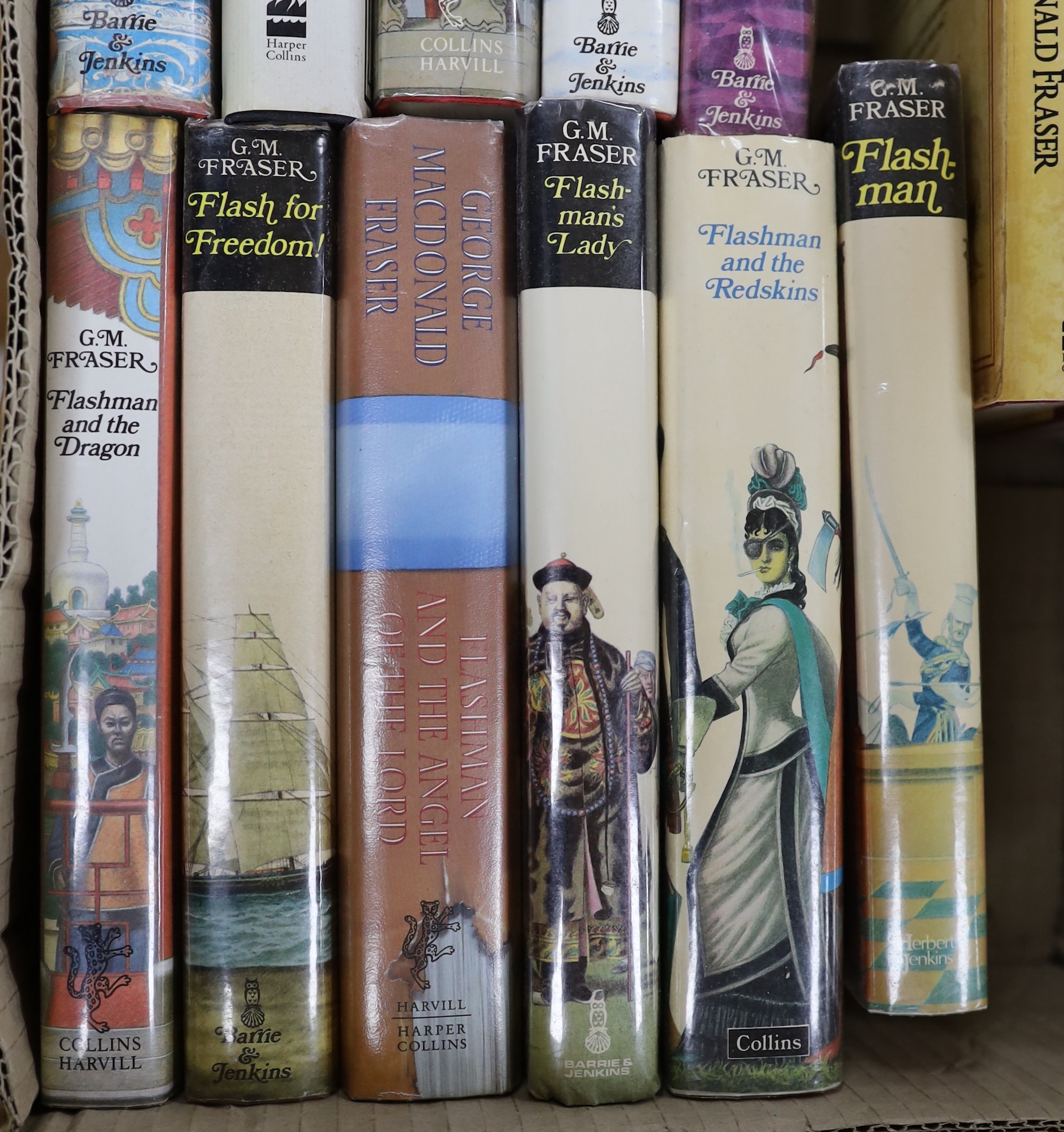 Fraser, George MacDonald - A complete set of The Flashman Papers, all 1st editions, all with dust jackets, consisting:- Flashman, 1969; Royal Flash, 1970; Flash for Freedom, 1971; Flashman at the Charge, 1973; Flashman a